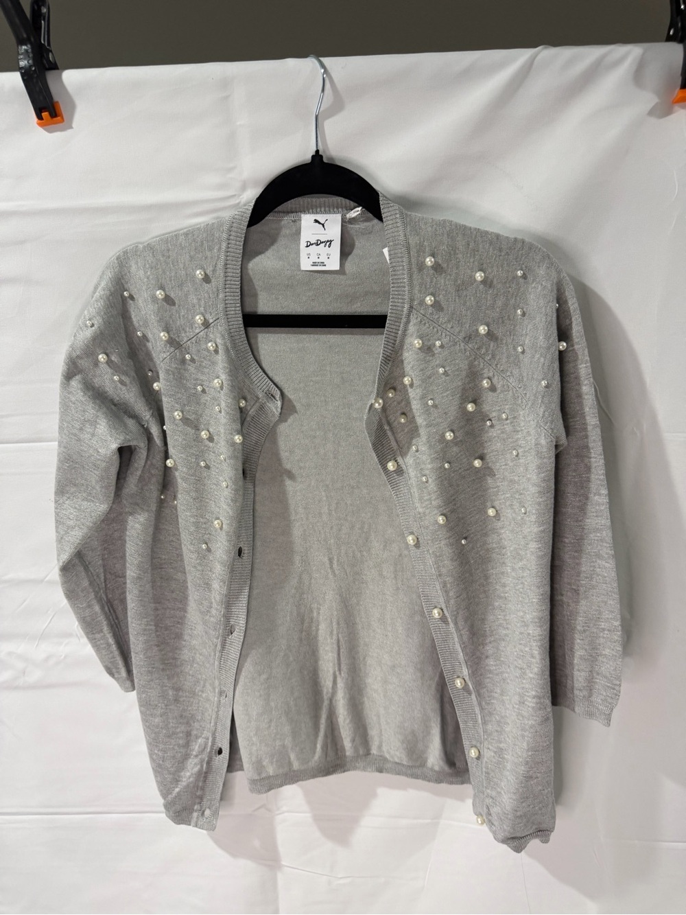 Puma Gray Pearl-Embellished Women's Cardigan Sweater